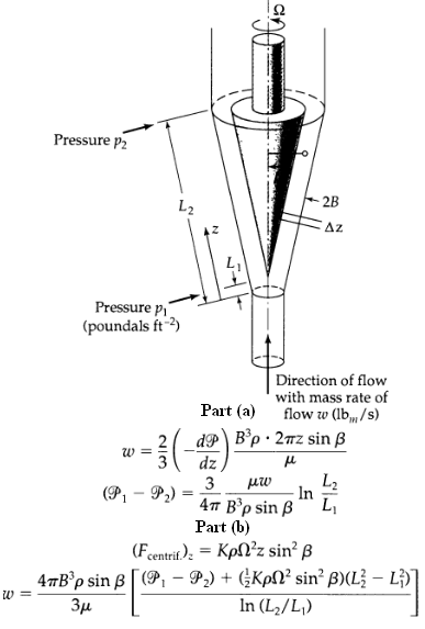 Pressure p2 2B L2 Az Pressure p (poundals ft-2) Direction of flow with mass rate of Part (a) flow w (lb, /s) d?) В'р 2