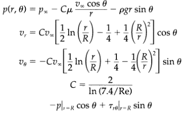 V% Cos 0 p(r, 0) = pz – Cu Pgr sin 0 v, = Cv In cos 0 4 1(! 1 R Va = -Cv. In sin 0 4 C = In (7.4/Re) -pl, -R Cos 0 + T