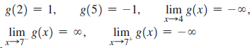 g(5) = -1, lim g(x) = lim g(x) |8(2) = 1, - 00 lim g(x) = 0, 00 