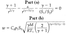 Part (a) y - 1 plyt 1)/y (S,/S) y + 1 Part (b) yM RT, y+ 1) (y+1)/(y-1) w = Cap,So, %3D 
