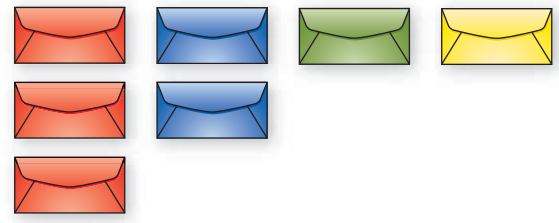 Consider the colored envelopes shown below.If three envelopes are selected