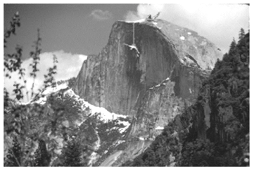 The northwest face of Half Dome, a large rock in Yosemite