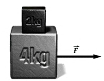 A 2-kg block sits on a 4-kg block that is