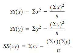 SS(1) Σx Σ(Σ ) 2 η SSy) -Σy? (Σy)2 Σν?- п SSw) -Σxν (Σx) (Σν) Π 