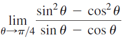 sin?0 – cos?0 lim 0→T/4 sin 0 – cos 0 