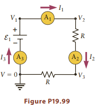 V2 E1 A2 I3T(A3 V3 V = 0- Figure P19.99 R. 