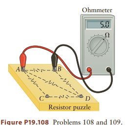Ohmmeter 5.0 Ω A--B ب بار را ر - - Resistor puzzle Figure P19.108 Problems 108 and 109. 