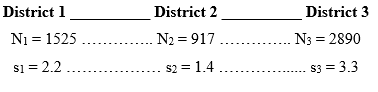 District 1 District 2 District 3 N3 = 2890 s3 = 3.3 N2 = 917 s2 = 1.4 . Ni = 1525 s1 = 2.2 ... 