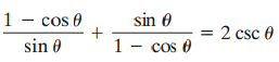 1 - sin 0 1- cos 0 cos 0 = 2 csc 0 sin 0 