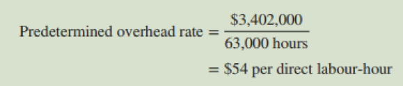 $3,402,000 Predetermined overhead rate = 63,000 hours direct labour-hour = $54 per direct labour-hour %3D 