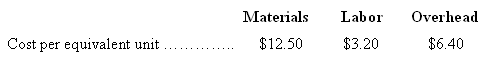 Materials Overhead Labor Cost per equivalent unit $6.40 $12.50 $3.20 
