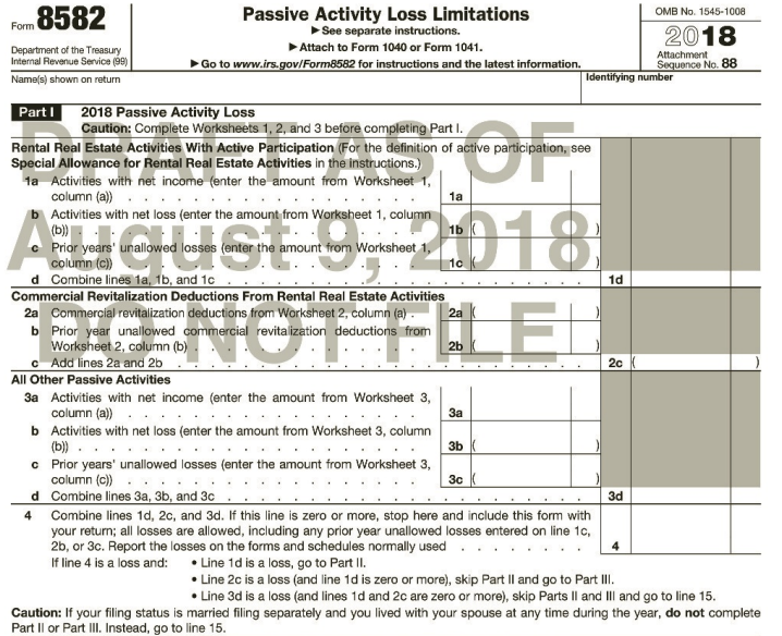 Passive Activity Loss Limitations See separate instructions. OMB No. 1545-1008 Fom 8582 2018 Attach to Form 1040 or Form