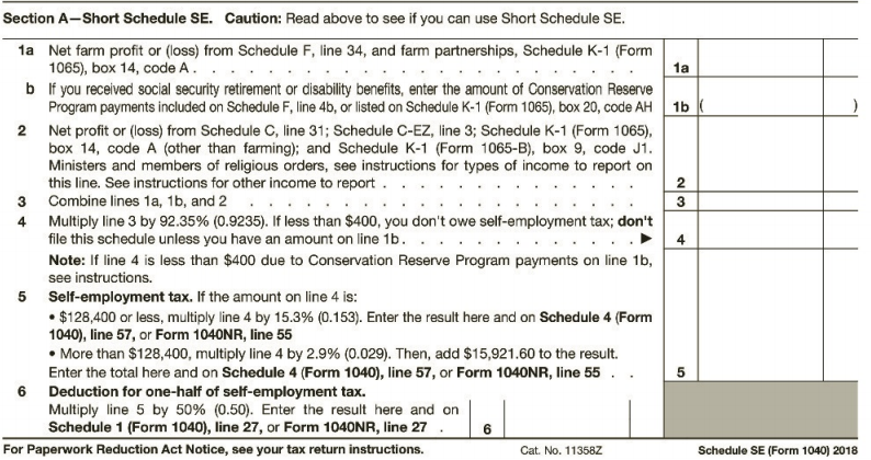 Section A-Short Schedule SE. Caution: Read above to see if you can use Short Schedule SE. 1a Net farm profit or (loss) f