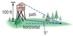 100 ft path 40 horizontal 5° 