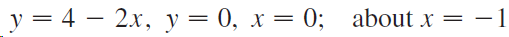 y = 4 – 2x, y=0, x = 0; about x = –1 