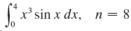 '4 sin x dx, n = 8 x³ 0, 