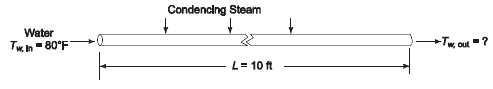 Condencing Steam Water Iw, out -? Tw. In - 80°F L= 10 ft 