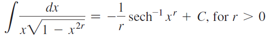 dx sechx' + C, for r > 0 -1 xV1 – x²r 