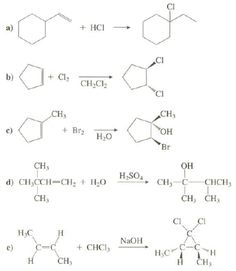 Show all the steps in the mechanism for these reactions.