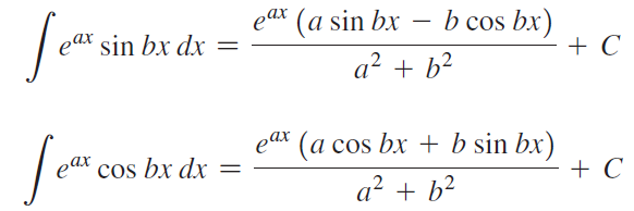 b cos bx) (a sin bx ear eax sin bx dx a² + b² (a cos bx + b sin bx) ear eat cos bx dx a? + b2 
