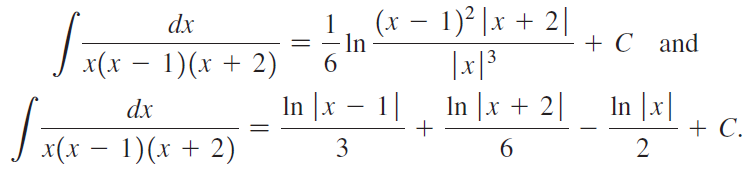 (x – 1)² |x + 2| 1 In 6. dx + C _and x(x – 1)(x + 2) |x|3 /+/3 In |x + 2| In |x| + C. In |x – 1| dx x(x – 1)(x 