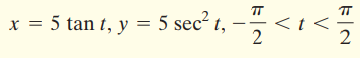 x = 5 tan t, y = 5 sec? t, т TT <t<: 2 2 