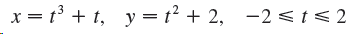 .3 .2 x = t° + t, y = t² + 2, -2 < t< 2 %3D 