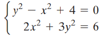 [y² – x² + 4 = 0 2x? + 3y? = 6 