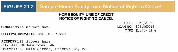 FIGURE Sample Home Equity Loan Notice of Right to Cancel HOME EQUITY LUINE OF CREDIT NOTICE OF RIGHT TO CANCEL 21.2 DATE