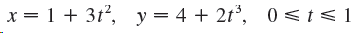 x = 1 + 3t, y = 4 + 2t°, 0<t<1 