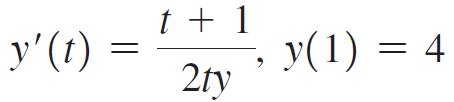 t + 1 (1). y(1) = 4 2ty y'(t) 