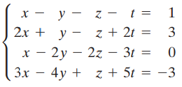 y - z - t = 2х + у — z+ 2t %3D 3 х — 2у — 2z — 3t %3D 3x – 4y + z + 5t = -3 || 
