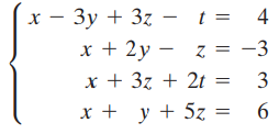 (- 3y + 3z – t = x + 2y – z 4 = -3 x + 37 + 2t = 3 x + y + 5z = 