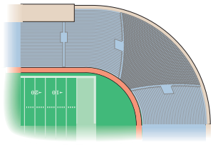 The corner section of a football stadium has 15 seats