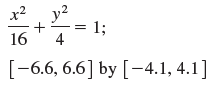 x2 y2 1; 16 4 [-6.6, 6.6] by [-4.1, 4.1] 