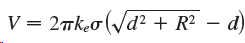 V = 2rk.o(/d² + R² – d) 