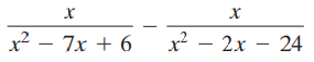 x² - 2x – 24 x² – 7x + 6 