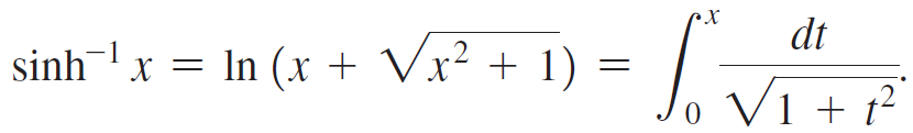 dt sinhx = In (x + Vx² + 1) V1 + t² 