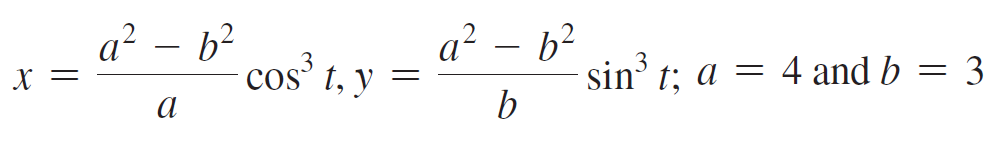 a² – b² cos a² – b² х — sin' t; a = 4 and b = 3 t, y 