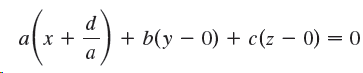+ b(y – 0) + c(z – 0) = 0 