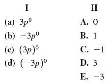 П A. 0 (а) Зр° (b) —Зр° (c) (Зр)° (d) (-Зр)° B. 1 C. -1 D. 3 E. -3 