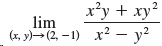 x*y + xy² (х, у)— (2, - 1) х2 — у2 lim y² 