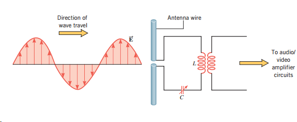 Direction of Antenna wire wave travel To audio/ video amplifier circuits elle 