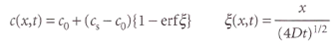 c(x,t) = co + (c, – c,){1- erf5} Š(x,t) = (4Dt)/2 