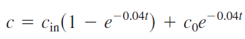-0.04t -0.04t + coe c = Cin(1 – e-0.04') 