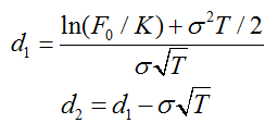 In(F, / K)+o²T /2 oNT d, = d, -oVT 