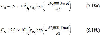 20,000 Jmol exp (5.18a) СА -1.5 x 10°РА, ехp RT 27,000 J'mol 10° jPa, х 103 (5.18b) С3 - 20 yъ, стр RT 
