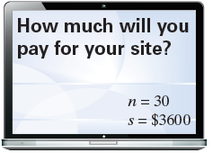 How much will you pay for your site? n = 30 s = $3600 