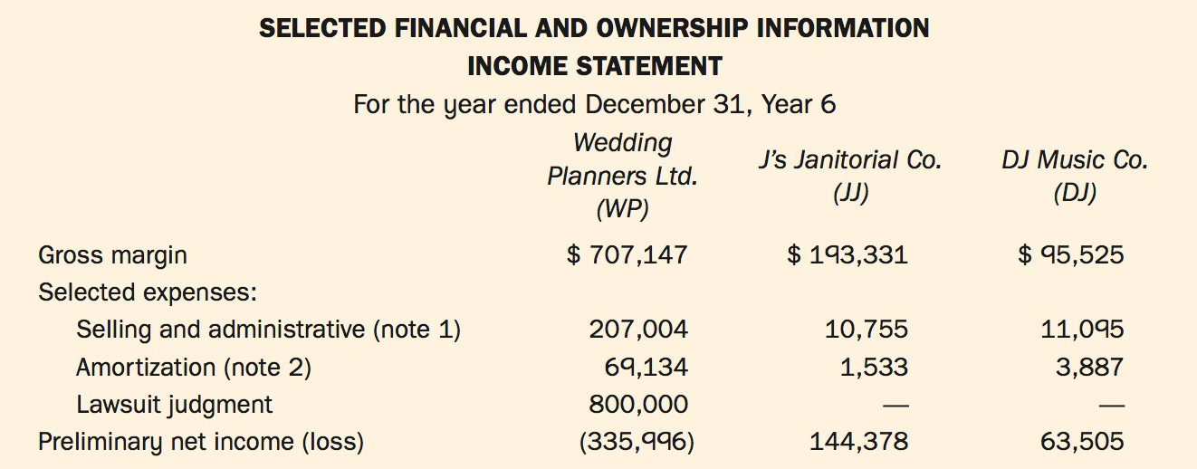 SELECTED FINANCIAL AND OWNERSHIP INFORMATION INCOME STATEMENT For the year ended December 31, Year 6 Wedding DJ Music Co