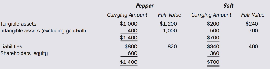 Salt Pepper Fair Value Carrying Amount Carrying Amount Fair Value $240 Tangible assets Intangible assets (excluding good